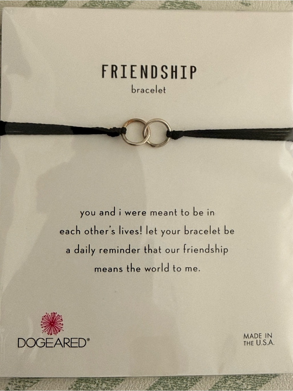 Dogeared Black Cord Bracelet with Silver Interlocking Rings